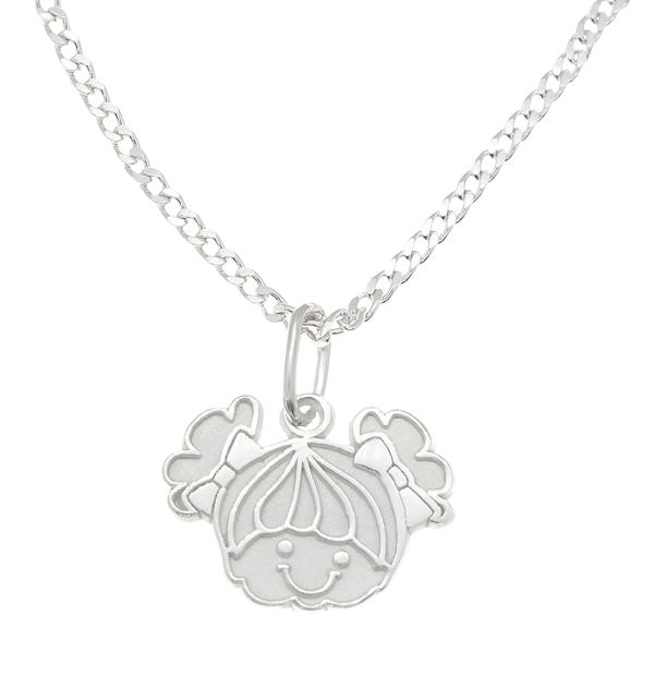 DIJE CON CADENA CARITA DE NIÑA EN PLATA LEY .925