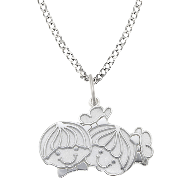 DIJE CON CADENA CARITA DE NIÑO Y NIÑA EN PLATA LEY .925