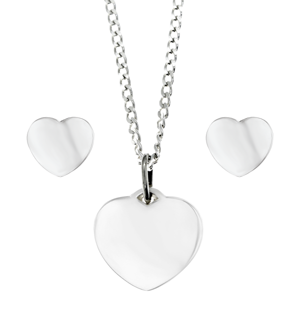 JUEGO COLLAR CON ARETES EN FORMA DE CORAZON EN PLATA LEY .925