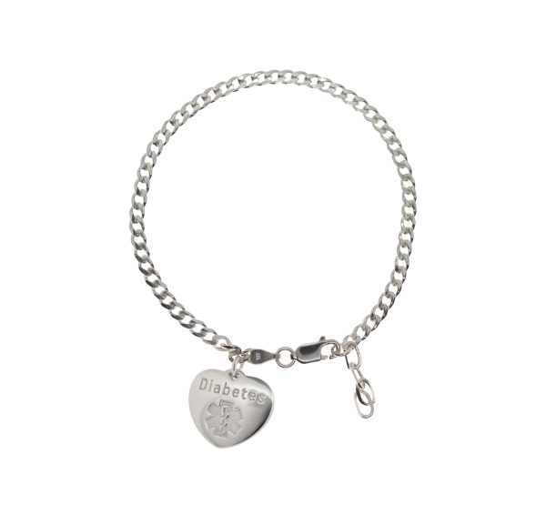 PULSERA CORAZON  IDENTIFICADOR PARA DIABETICO EN PLATA LEY 0.925