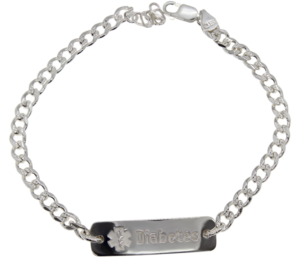PULSERA IDENTIFICADOR PARA DIABETICO PLACA EN PLATA LEY 0.925